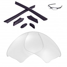 Walleva Clear Non-Polarized Lenses + Black Rubber Kit(Earsocks+Nosepads) For Oakley Half Jacket XLJ Sunglasses